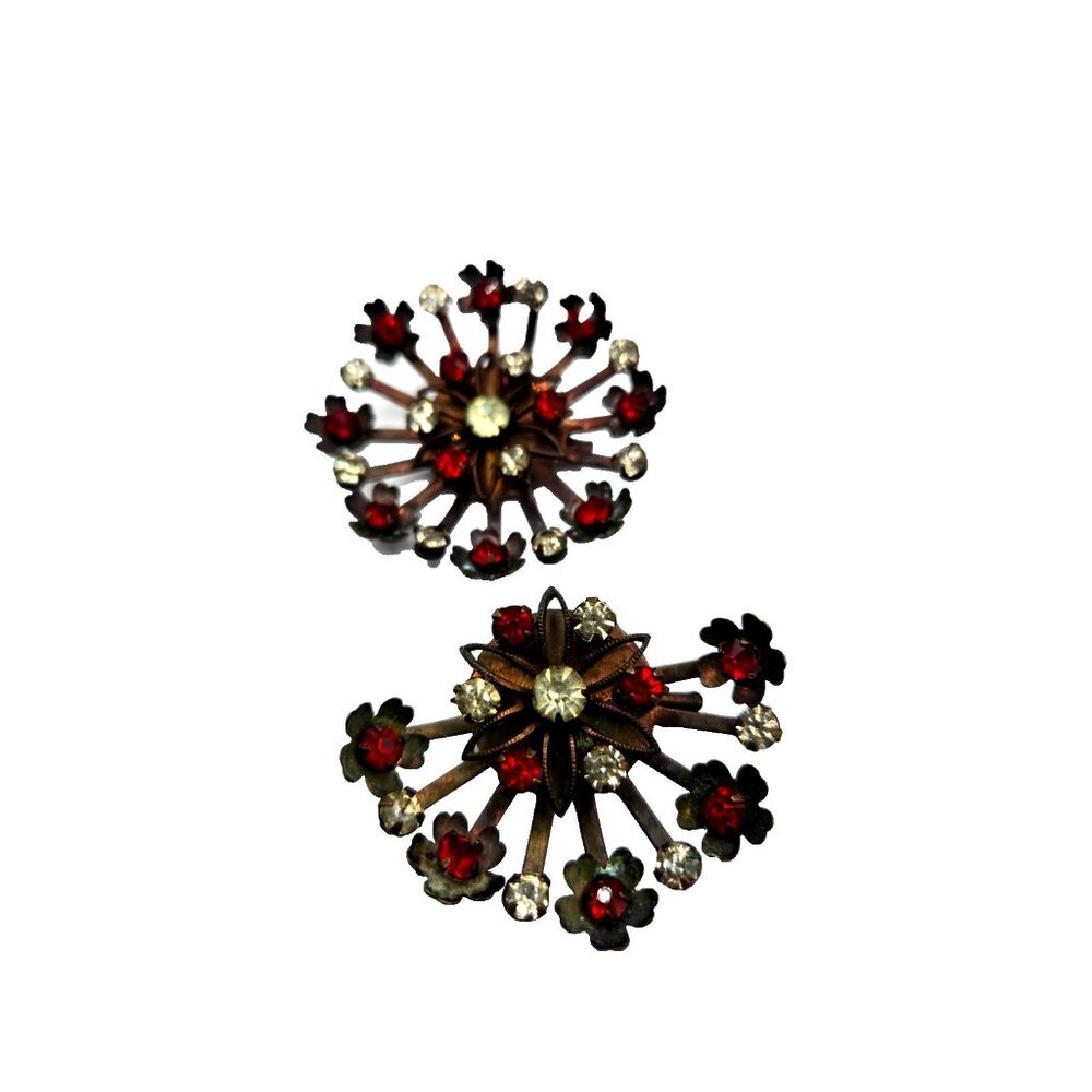 Vintage Czech Starburst Brooches Convertible Pin/Pendant Rhinestone set
